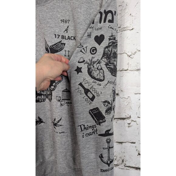 HARRY STYLES Tattoo Sweatshirt Fleece Pullover Gray Cotton Unisex Medium - Picture 4 of 7